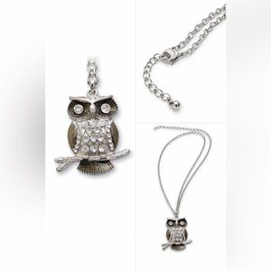 🦉Crystal Owl Pendant Necklace | Silver Tone Rhinestone Owl Charm
